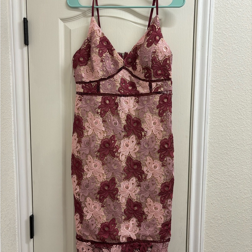 Lulu Burgundy and Pink Lace Formal Dress